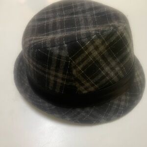 Men's Black Plaid Fedora Hat with Leather Band